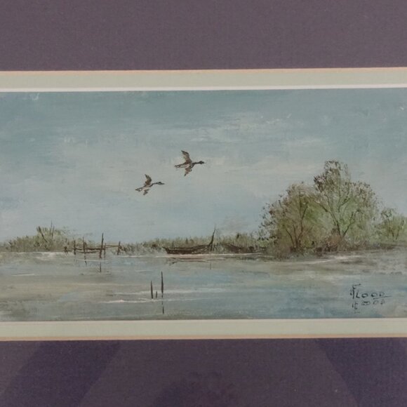Vintage Painting Long Beach Island NJ Seascape Landscape Ducks in Flight Signed - Picture 2 of 8